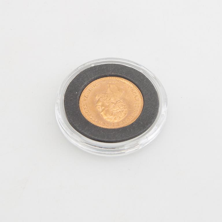 Guldmynt Sverige, Oscar II 10 kr, 1883, felpräglat.