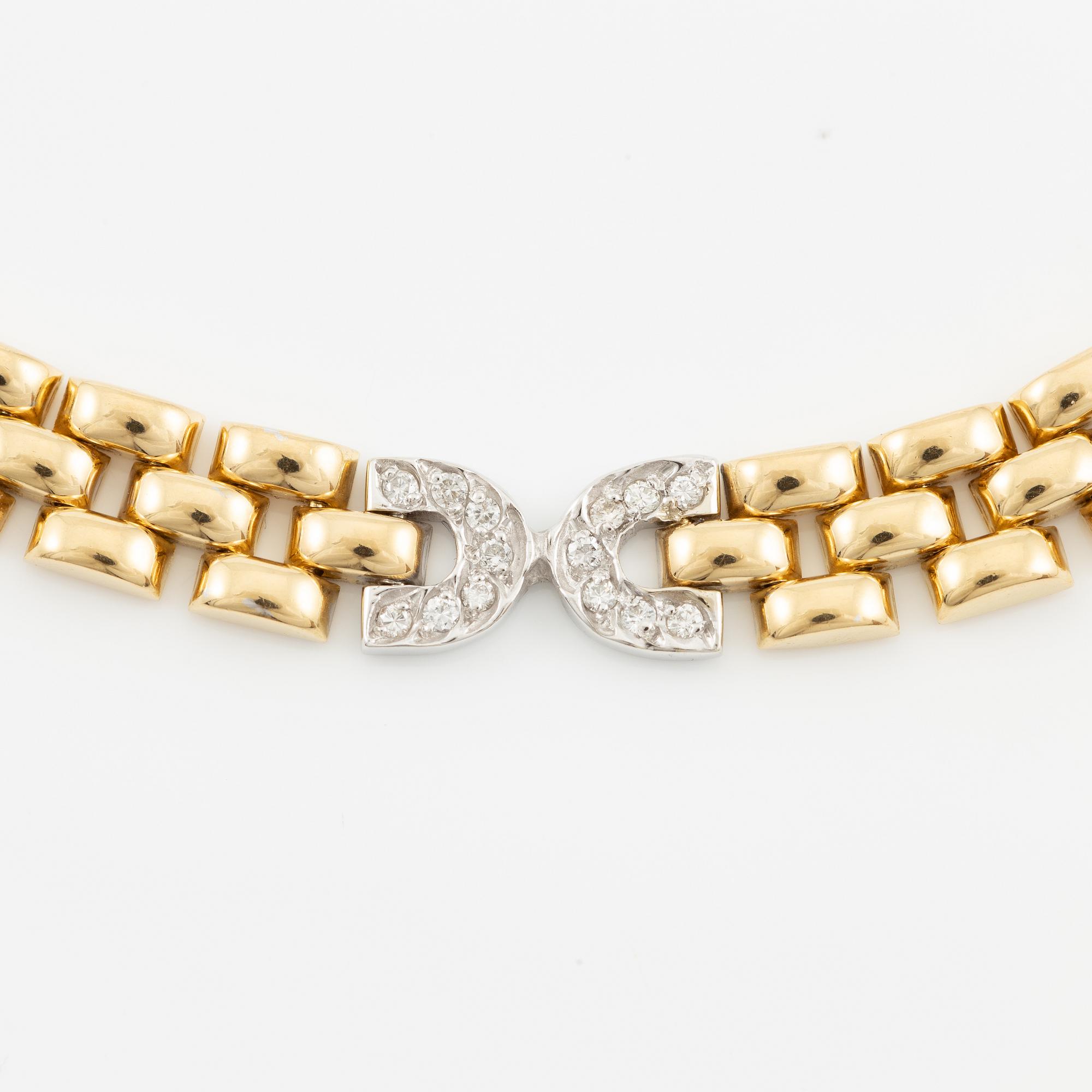 Collier och armband, Engelbert, 18K guld med briljantslipade diamanter.