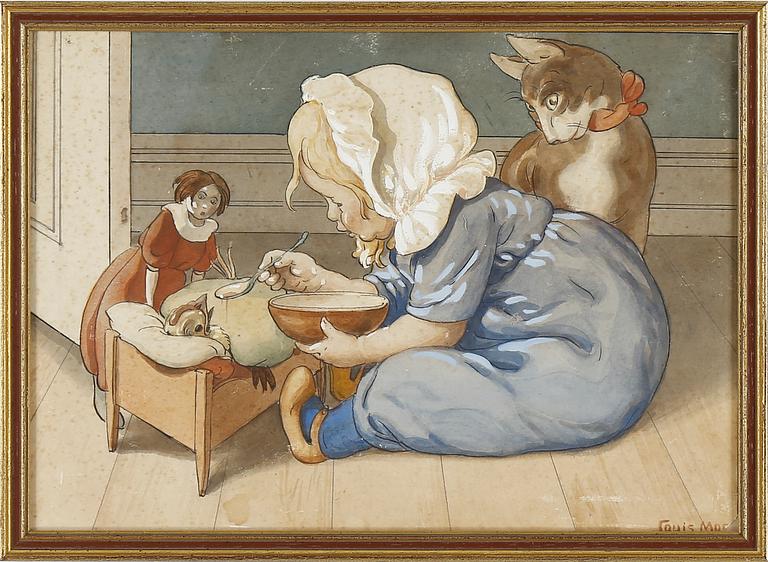 LOUIS MOE, akvarell, signerad.