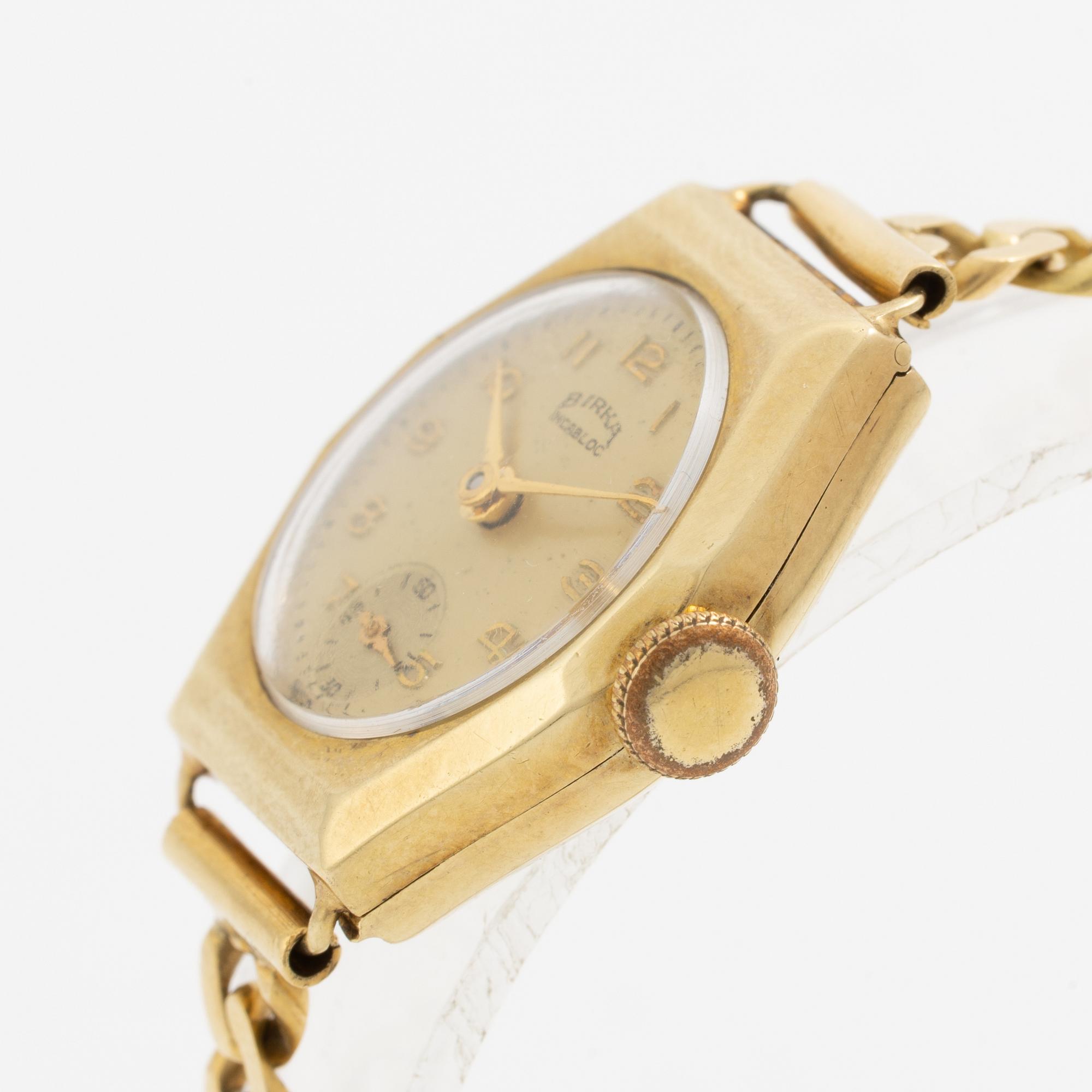 Wristwatch, Birka, 21 mm, 14K gold, chain in 18K gold.