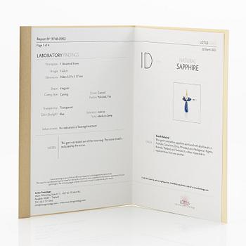 Pendant, 18K gold with carved sapphires, white sapphire, and a small rose-cut diamond.