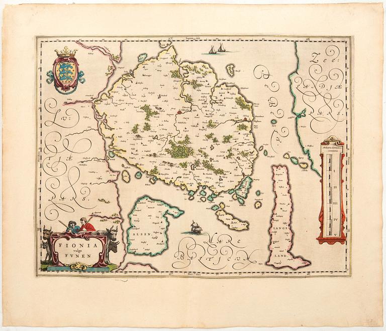 Johannes/Jean Blaeu, "Fionia vulgo Funen", Fyn Danmark.