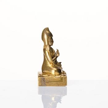 A gilt bronze sculpture of a Lama, Tibet, 18th century.