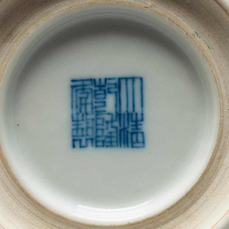 Two Chinese blue and white 'dragon' boxes with covers, 20th century, with Qianlong mark.