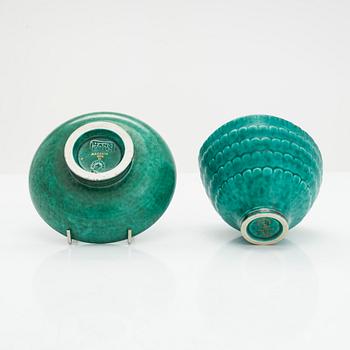 Wilhelm Kåge, maljakko ja kolme kulhoa, "Argenta", Gustavsberg.