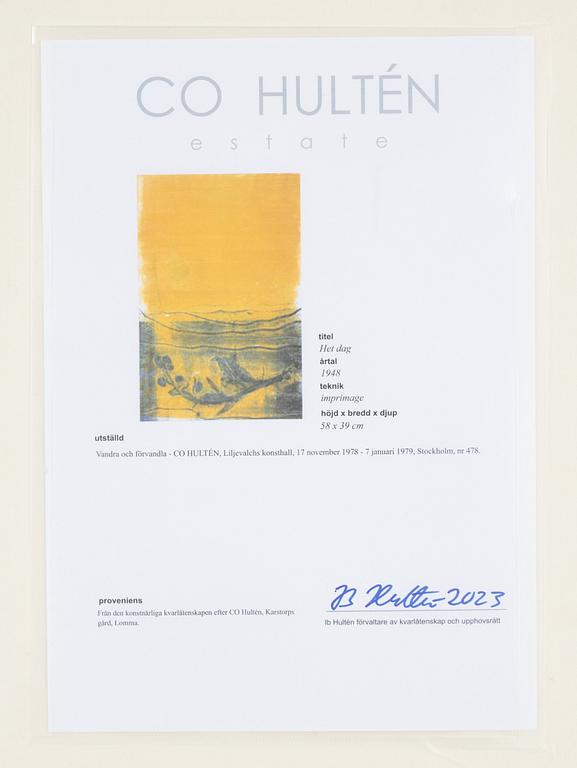 CO Hultén, imprimage på papper, signerad och utförd 1948.