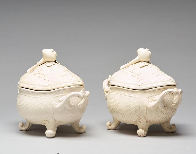 A pair of cream ware tureens with covers, Marieberg, period of Steen (1769-1788).