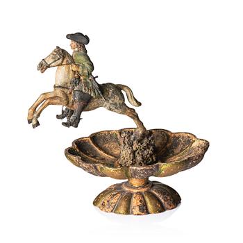 152. A pottered figure of a solider and horse, presumably late 17th century.
