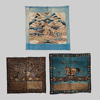 678. A set of three mandarin rank insignias, Qing dynasty, circa 1900.