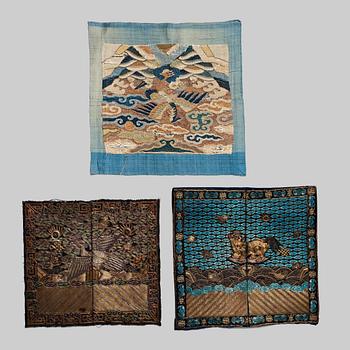 678. A set of three mandarin rank insignias, Qing dynasty, circa 1900.