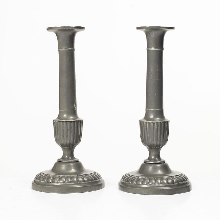 Candlesticks, a pair, pewter, Gustavian, 18th century.