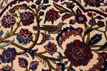 A rug, semi-antique, silk Kashan relief (souf), ca 196 x 129.5 cm (as well as 1,5 cm flat weave at one end).