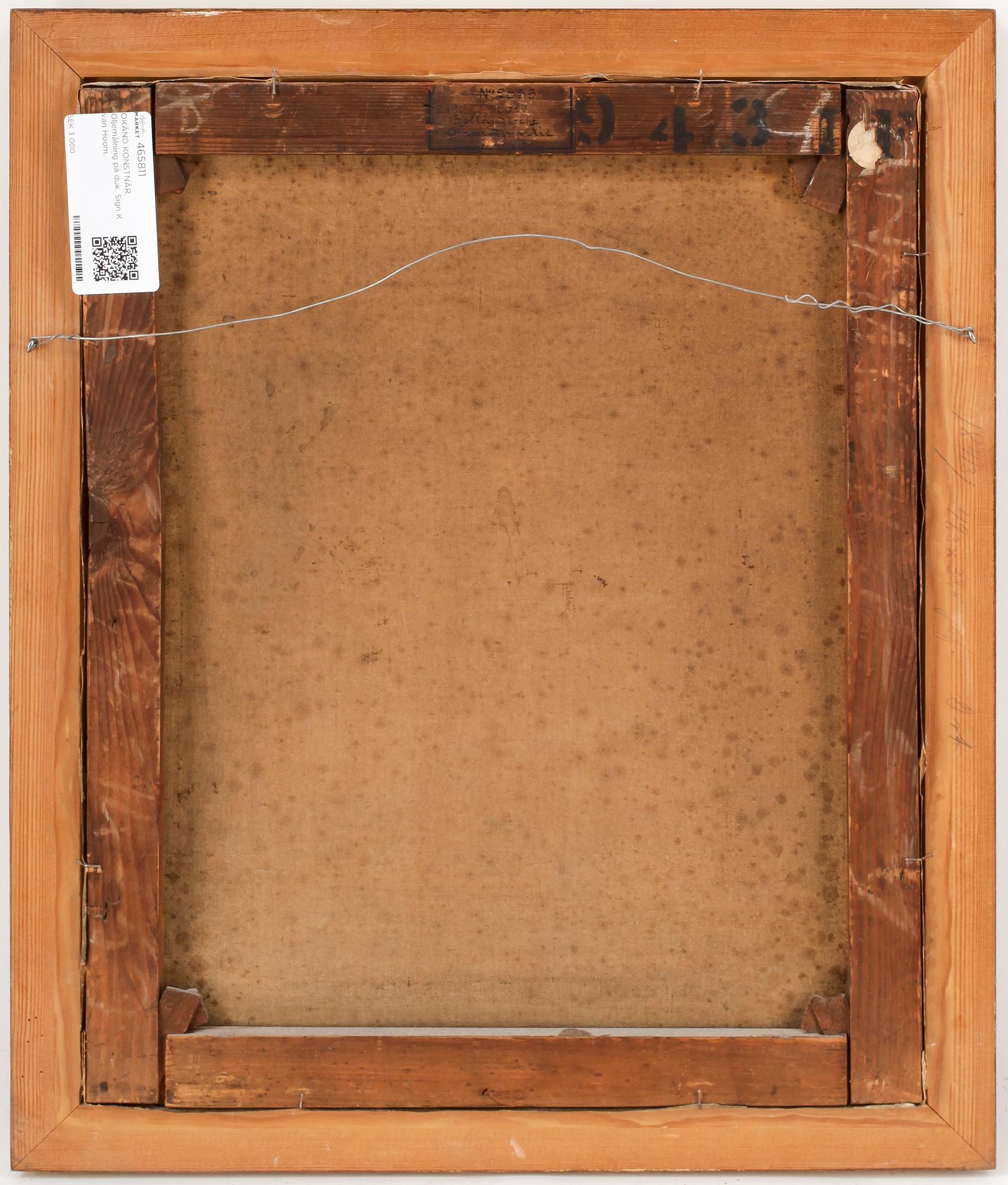 OKÄND KONSTNÄR, olja på duk, omkring år 1900. Otydligt signerad.