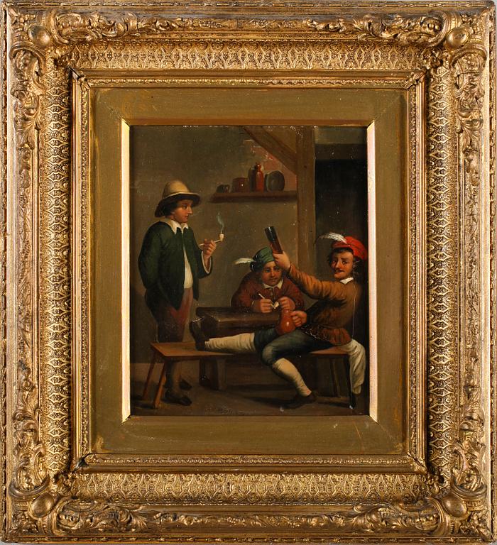 OKÄND KONSTNÄR, olja på pannå, signerad V Pilleau, 1800-tal.