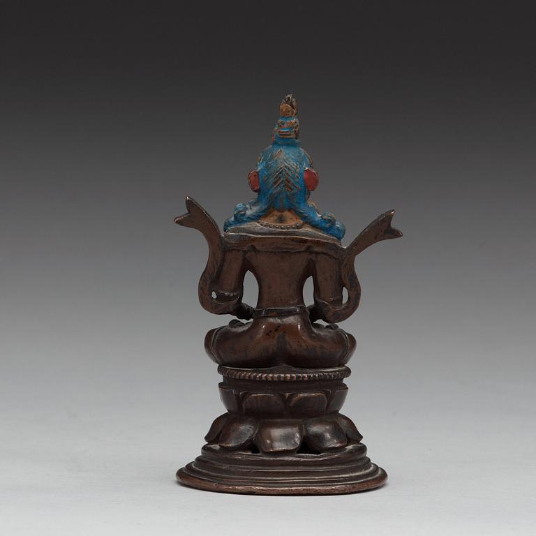 BODHISATTVA, delvis bemålad brons. Tibet, 1800-tal.