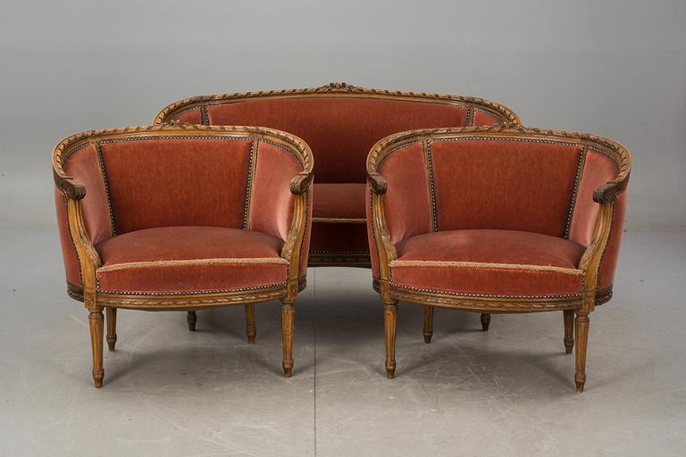 SALONGSMÖBLEMANG, 3 delar, gustaviansk stil, 1900-talets början.