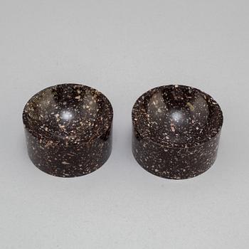 A pair of Swedish 19th century porphyry salts.