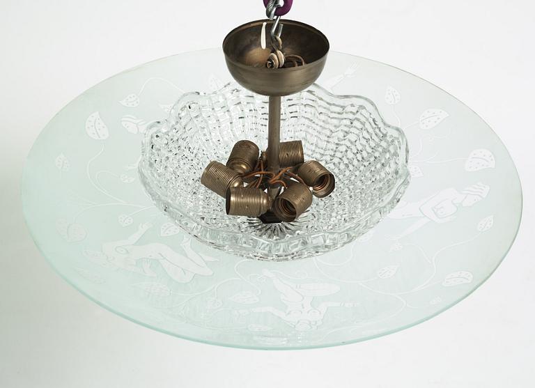 Edward Hald, a model 'HD 8581' ceiling light, Orrefors, 1940's.
