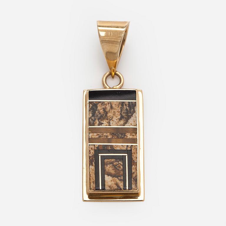 Pendant and earrings, 14K gold, Navajo.