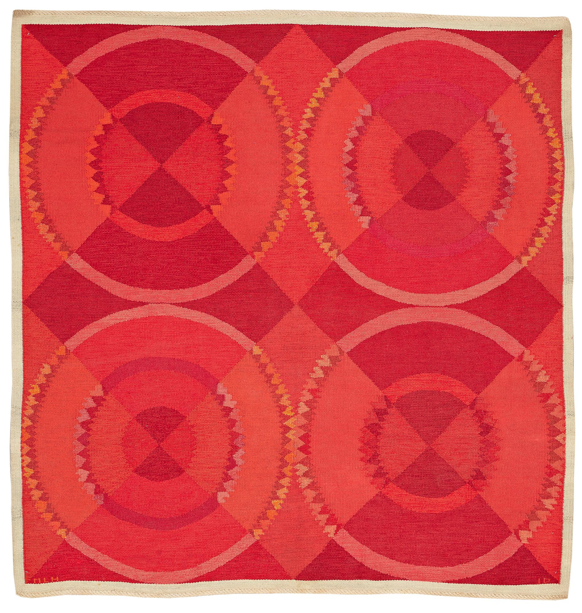 Ingrid Dessau, MATTO, flat weave, ca 212 x 202 cm, signed MLH ID (Malmöhus Läns Hemslöjd, Ingrid Dessau).