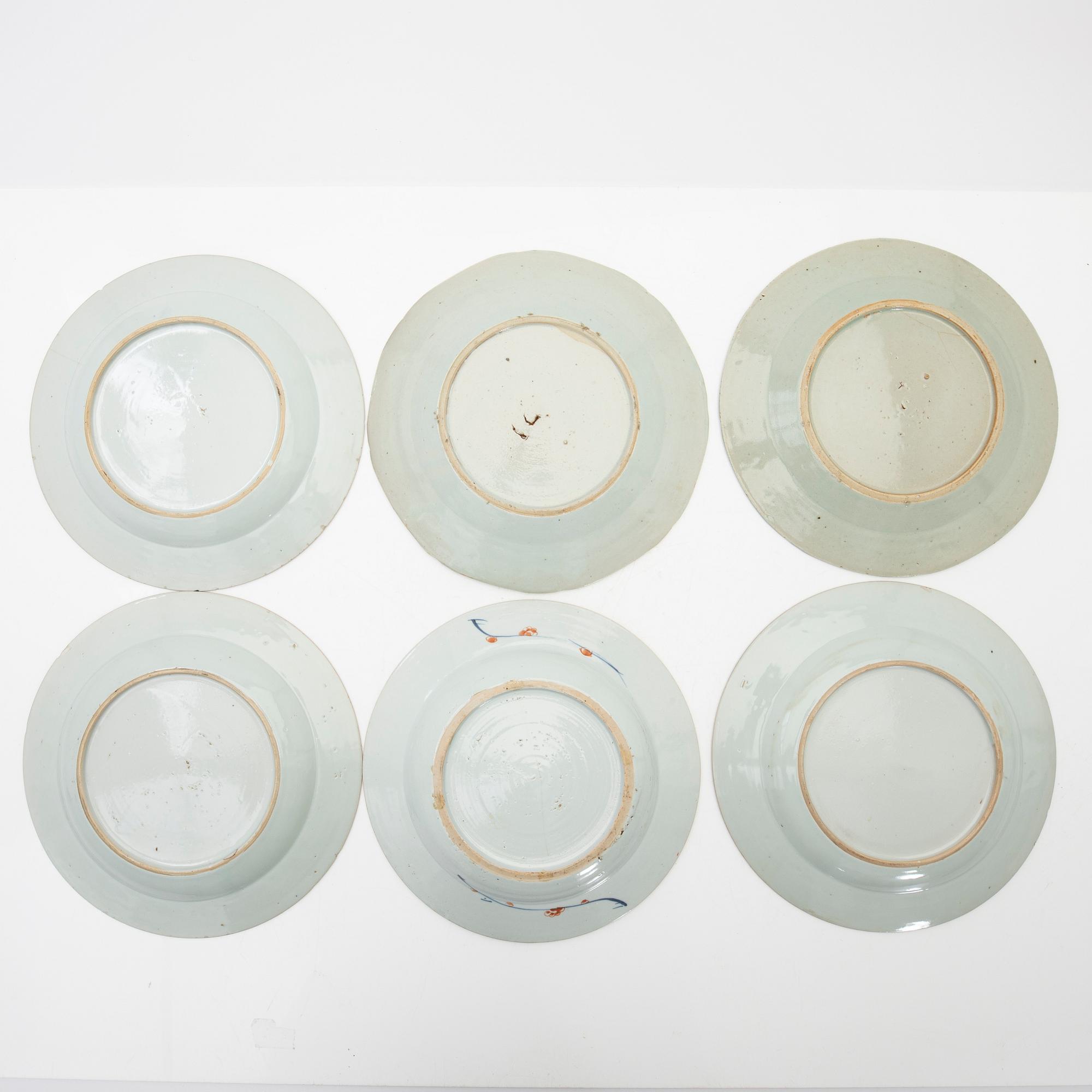 Tallrikar, 6 st, porslin, Kina, 17/1800-tal.