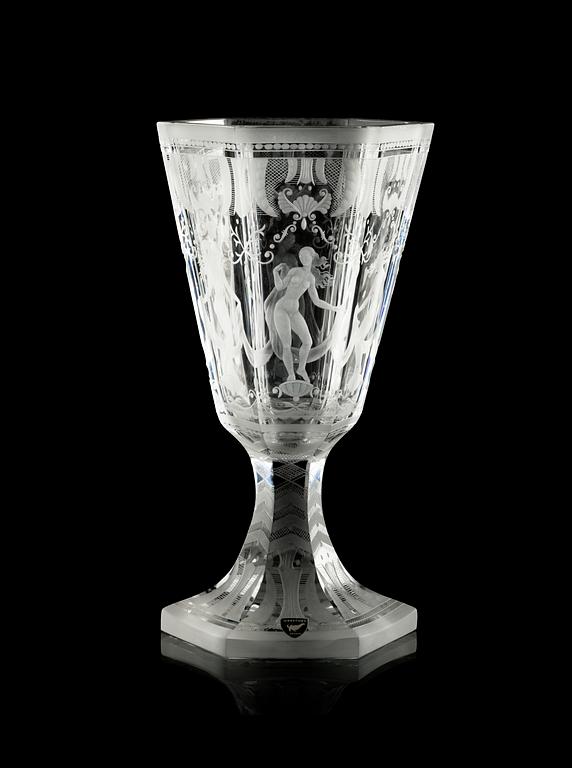 A Simon Gate engraved goblet by Orrefors 1962.