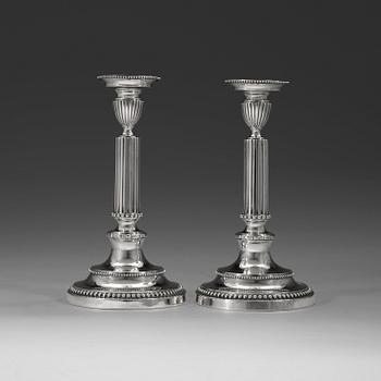 484. A pair of Swedish 18th century silver candlesticks, marks of Johan Schvart, Karlskrona 1787.