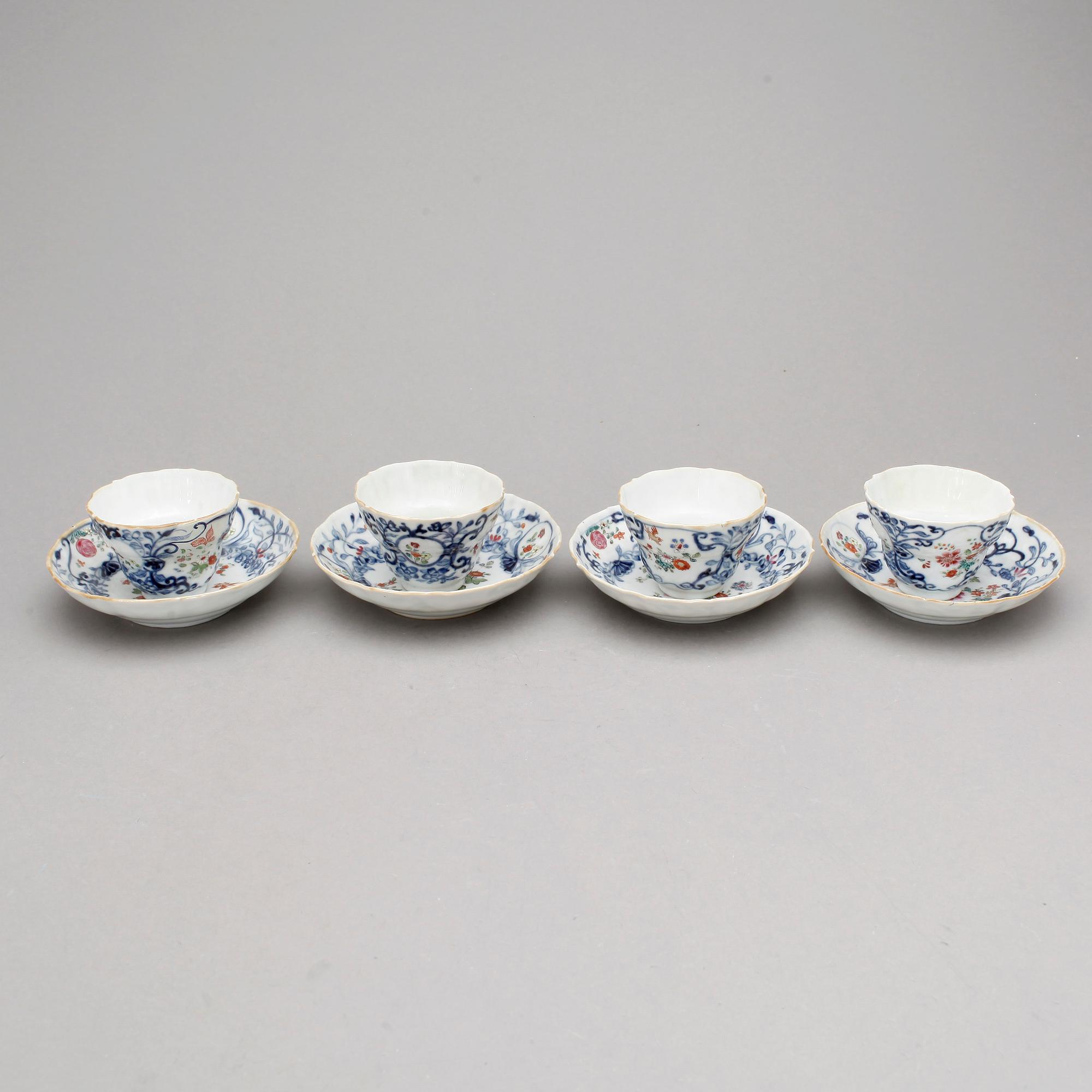 KOPPAR med FAT, 4st, porslin, Kina, 1700-tal.
