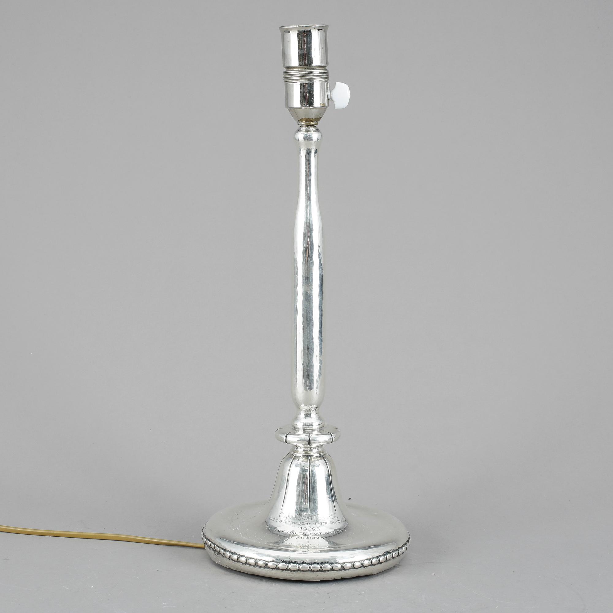 BORDSLAMPA, silver, CG Hallberg, jugend, 1921.