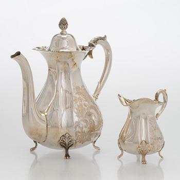 Kaffeservis 3 delar samt sockertång, silver, Kultakeskus Tavastehus 1961-62.