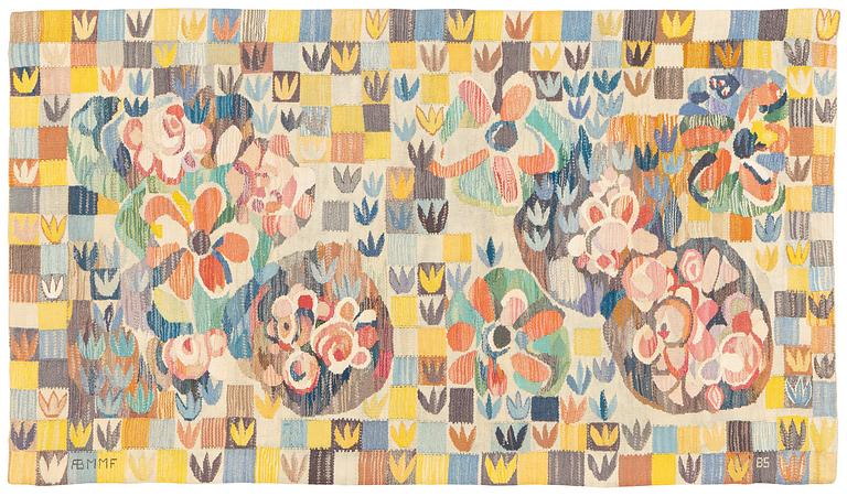 Barbro Sprinchorn, vävd tapet, "Buketter", gobelängteknik, ca 174,5 x 99,5 cm, signerad AB MMF BS.