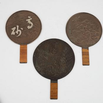 Speglar, 3 st, brons, Japan, 1900-tal.