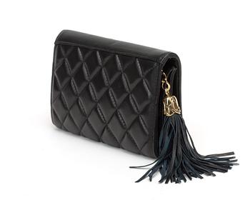 A black quilt leather wallet/evening bag by Chanel.