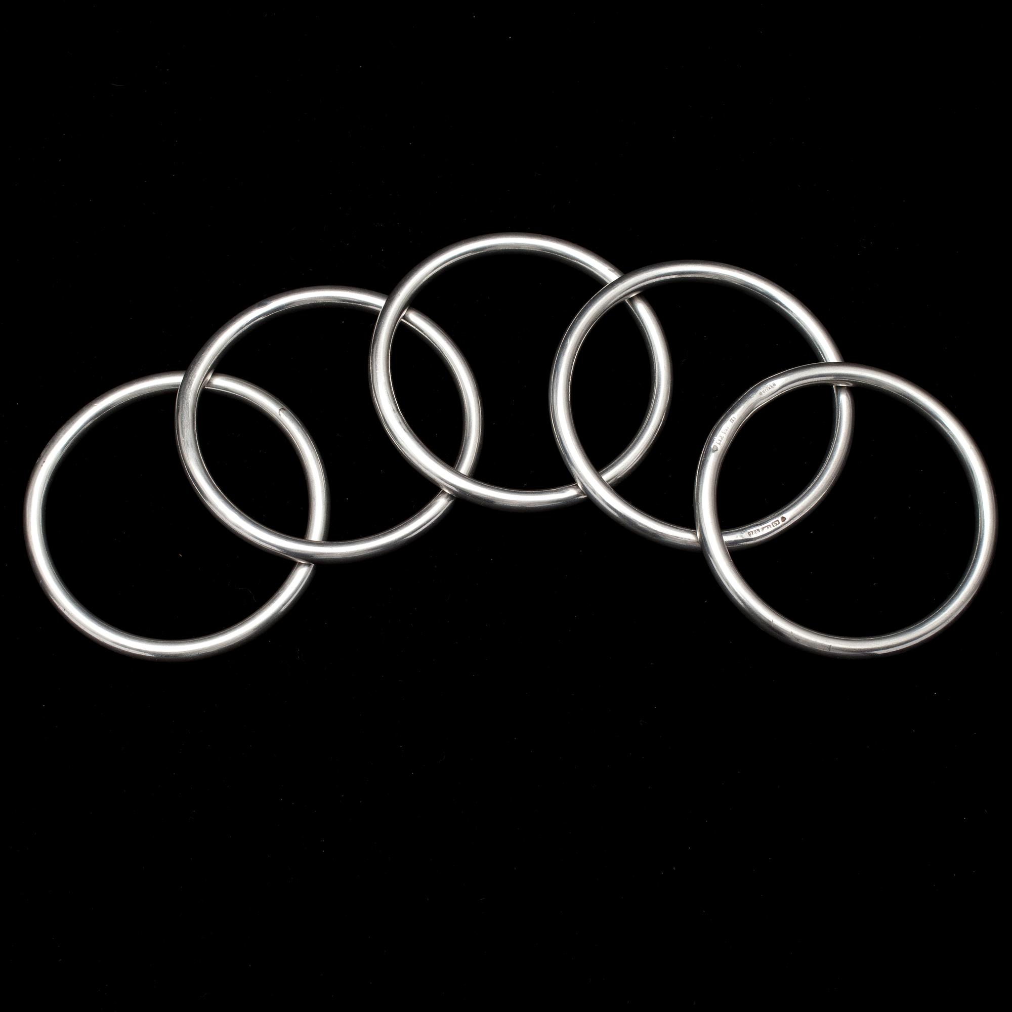 ARMRINGAR, 5 st, silver, Aarikka 1985.