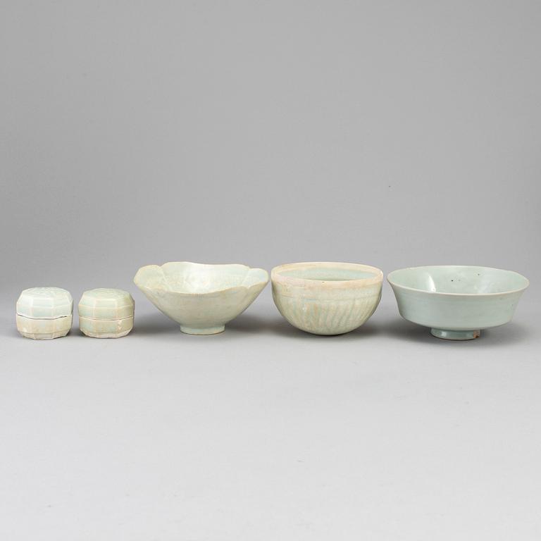 A group of pale celadonglazed  ceramics, South East Asia, Songstyle.