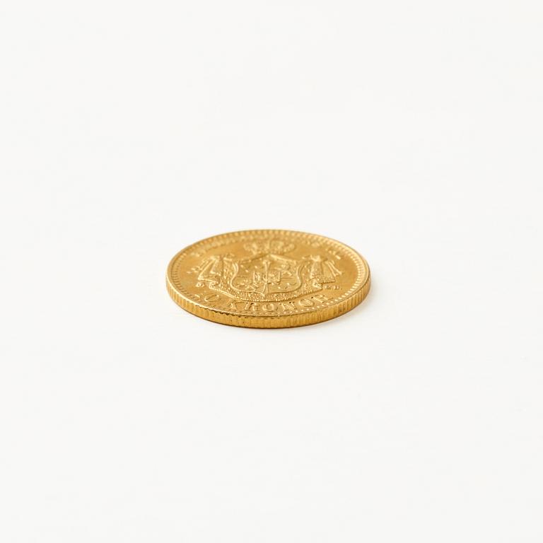 Gold coin, Oscar II, Sweden. 10 kronor, 1883.