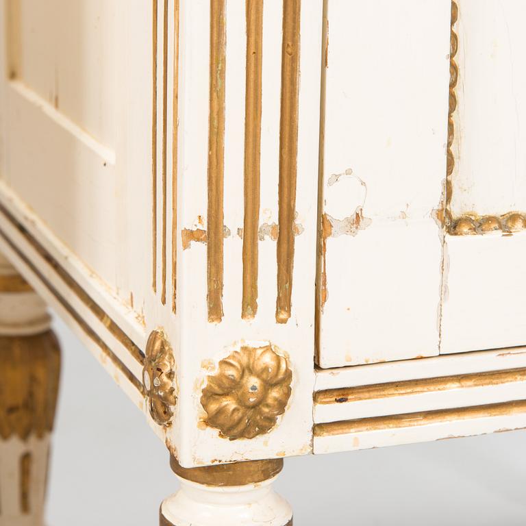 A Gustavian style dressing table with mirror, stool and  a pair of bed side tables, mid 20th century.