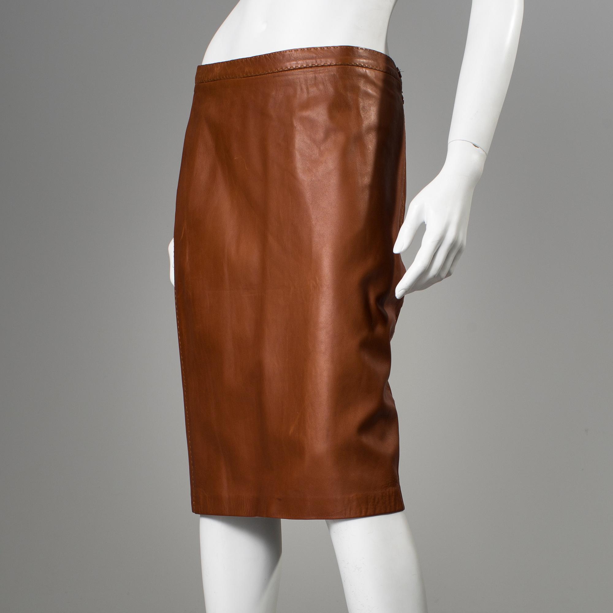 A leather skirt by Ralph Lauren.