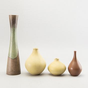 Stig Lindberg, a set of four vases from Gustavsberg different years, "drejargods" and Gustavsberg studio, Sweden.