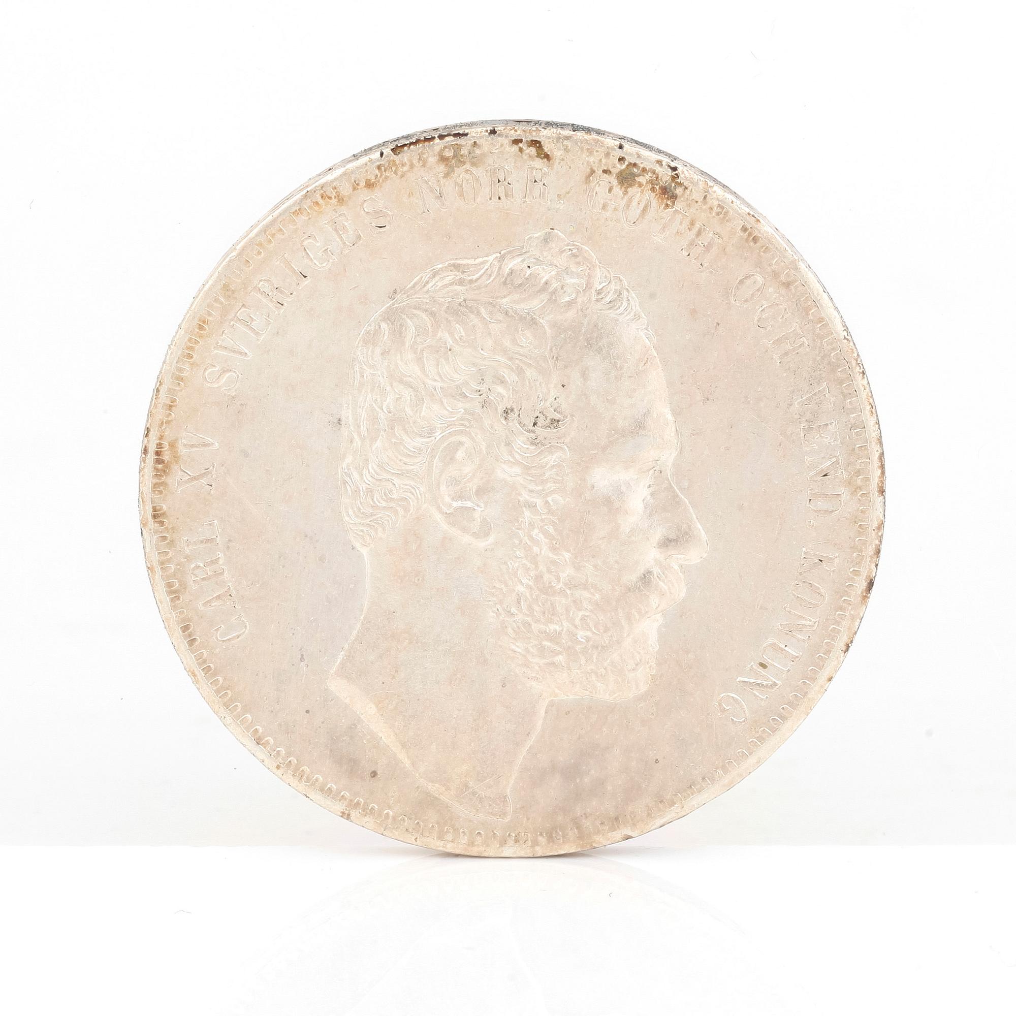 SILVERMYNT, 4 Riksdaler Riksmynt, Karl XV av Sverige o Norge 1862. Vikt ca 34 gram.