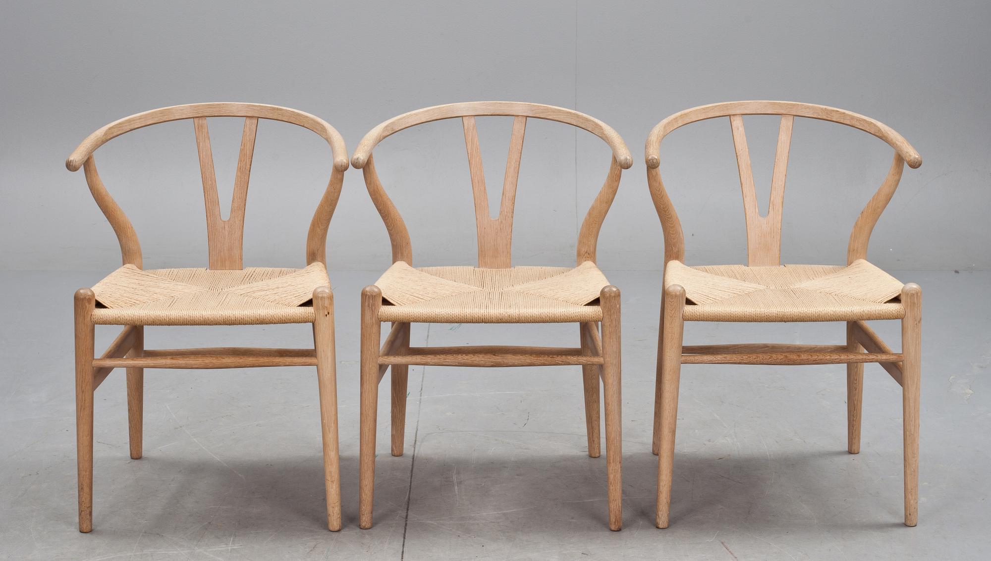 KARMSTOLAR, 3 st, "Y-stolen", Hans J. Wegner för Carl Hansen & Son, Odense.