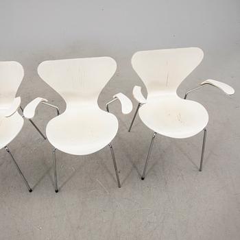 Arne Jacobsen, a set of four  "Sjuan" armchairs from Fritz Hansen Denmark.