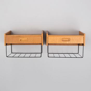 a pair of wall bed side tables, mid 20th century.