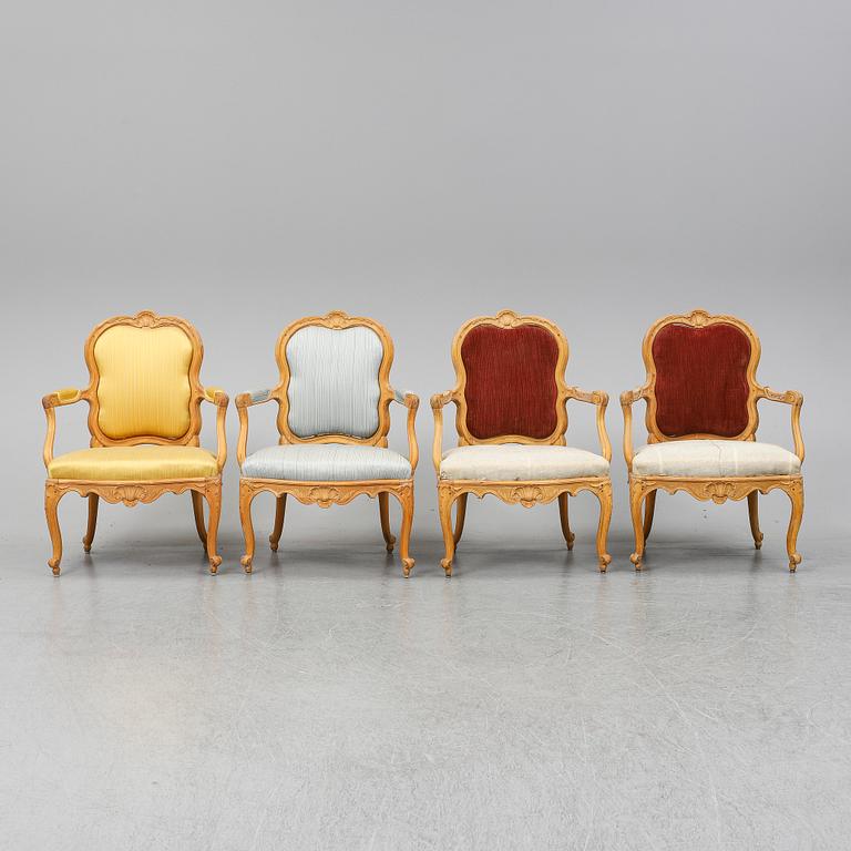 A set of four Swedish rococo chairs.