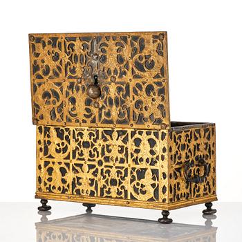 The Wrangel strongbox, a German wrought iron and steel engraved strongbox dated 1658.