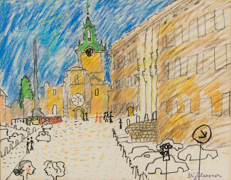 Stig Claesson, pastel, signed.