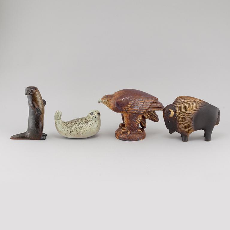 FIGURINER, 4 st, ur serien "Utrotningshotade djur" för WWF, Lisa Larsson, Gustavsberg, produktionsår 1975-1981.