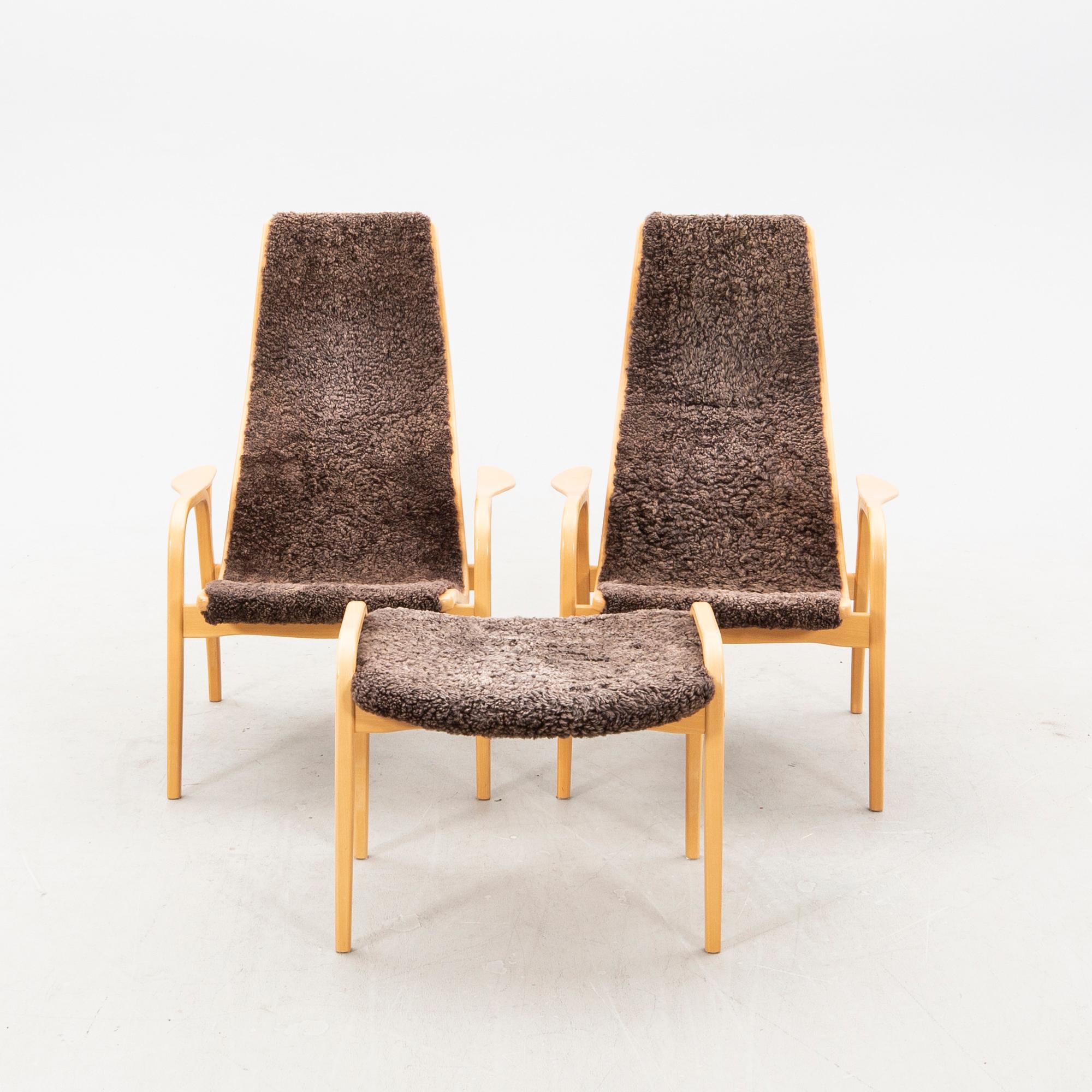 Yngve Ekström, ett par fåtöljer, en fotpall, "Lamino", Swedese.