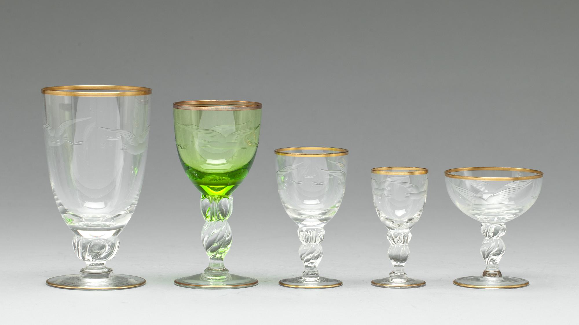 GLASSERVIS, glas, 60 delar, "Måsen", Lyngby, Danmark. 1900-tal.