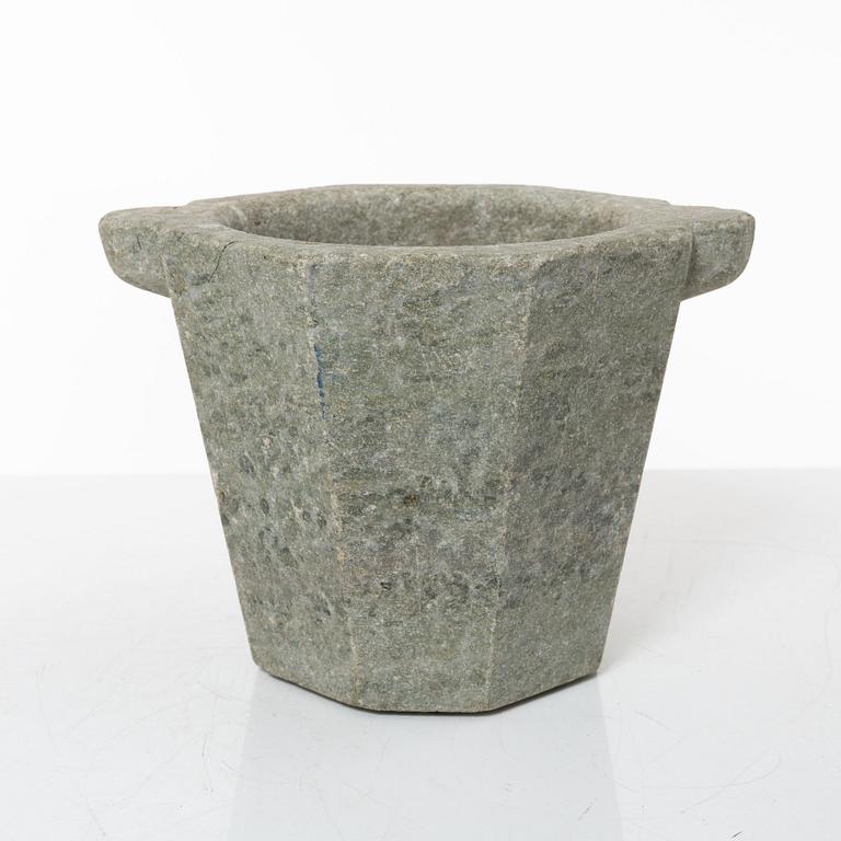 A Swedish 'Kolmård' marble mortar, late 18th century.